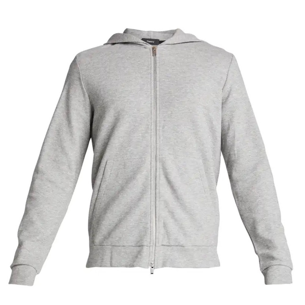 Theory Men's Heather Grey Ridge Waffle Hoodie Sweatshirt Size XXL - Picture 2 of 3